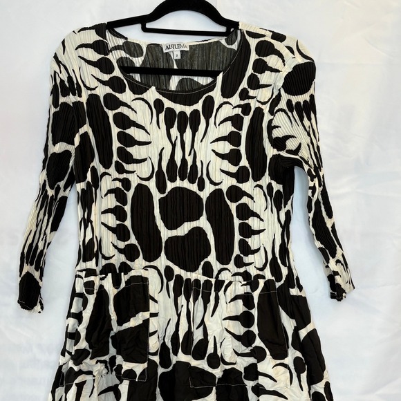 ALQUEMA 3/4 Sleeve Smash Print Pocket Dress US Size 12 / 14 Black White Abstract - Picture 2 of 4